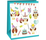 Ditipo Gift paper bag 26,4 x 13,6 x 32,7 cm children - owls with gifts