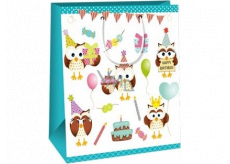 Ditipo Gift paper bag 26,4 x 13,6 x 32,7 cm children - owls with gifts