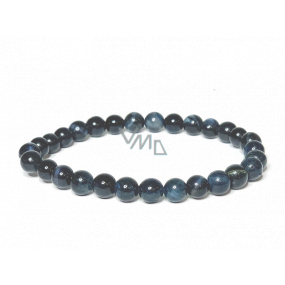 Tiger's eye dark blue grey bracelet elastic natural stone, ball 6 mm / 16-17 cm, stone of sun and earth, brings luck and wealth