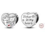 Sterling silver 925 Sister in my heart, bead heart on bracelet family