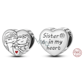 Sterling silver 925 Sister in my heart, bead heart on bracelet family