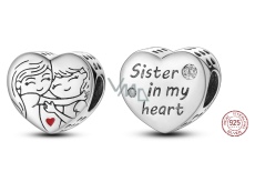 Sterling silver 925 Sister in my heart, bead heart on bracelet family