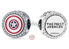 Charm Sterling silver 925 Marvel The Avengers, Captain America shield charm, bead on bracelet movie