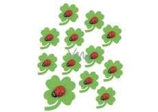 Four-leaf clovers with ladybird with glue 3 cm, 12 pieces in bag