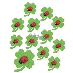 Four-leaf clovers with ladybird with glue 3 cm, 12 pieces in bag