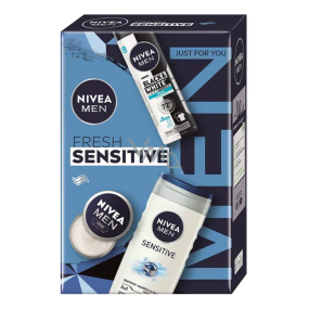 Nivea Men Fresh Sensitive Invisible Black & White Fresh antiperspirant spray 150 ml + Nivea Men Sensitive shower gel 250 ml + Nivea Men Creme face, body, and hand cream 30 ml, cosmetic set for men