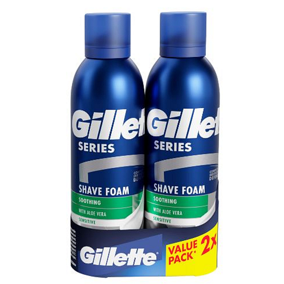 Gillette Series Sensitive Aloe Vera Shaving Foam for Men 2 x 200 ml, duopack