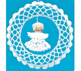 Crocheted wreath with angel 15 cm