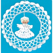 Crocheted wreath with angel 15 cm