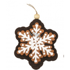 Felt gingerbread snowflake decoration for hanging 10 cm
