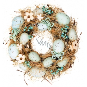 Easter wicker wreath, turquoise decorations 24 cm