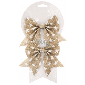 Jute bow with stars 14 cm, 2 pieces