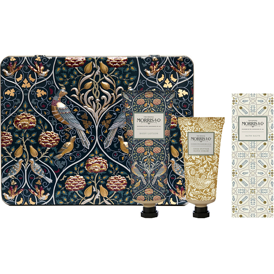 Heathcote & Ivory Iris & Cardamon body lotion 100 ml + hand cream 50 ml + bath salt 100 g + tin box, cosmetic set