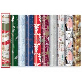 Zöwie Gift wrapping paper 70 x 200 cm Christmas grey-red-green - wooden trees, hearts, stars