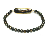 Pearl black with ornament bracelet elastic natural stone, ball 4-5 mm / 16-17 cm, symbol of femininity, brings admiration