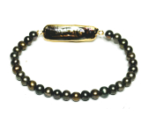 Black pearl with decoration, elastic natural bracelet, bead 4-5 mm / 16 - 17 cm, symbol of femininity, brings admiration