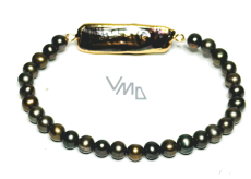 Black pearl with decoration, elastic natural bracelet, bead 4-5 mm / 16 - 17 cm, symbol of femininity, brings admiration