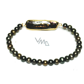 Pearl black with ornament bracelet elastic natural stone, ball 4-5 mm / 16-17 cm, symbol of femininity, brings admiration