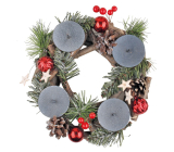 Wooden wreath with red accessories for 4 candles 25 cm