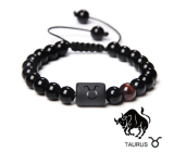 Onyx Taurus zodiac sign, natural stone bracelet, 8mm ball/ adjustable size, life force stone