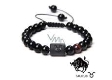 Onyx Taurus zodiac sign, natural stone bracelet, 8mm ball/ adjustable size, life force stone