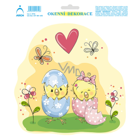 Arch Sticker, window film without adhesive Chickens in Easter dresses 20 x 23 cm