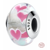 Charm Sterling silver 925 Murano white with hearts, love bead on bracelet