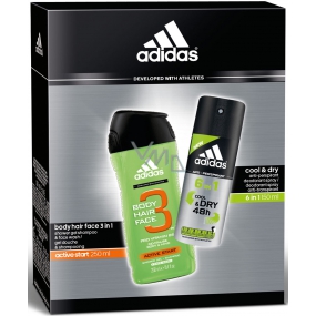 Adidas Cool & Dry 48h 6in1 antiperspirant deodorant spray for men 150 ml + Active Start 3in1 shower gel for body, hair and face for men 250 ml, cosmetic set