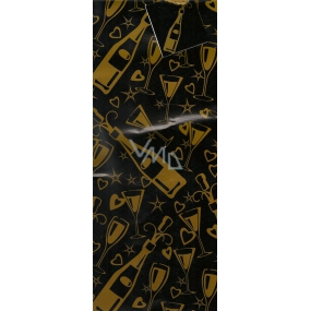 Nekupto Gift paper bag for a bottle 36 x 12 x 9 cm Yellow bottles and glasses ALH