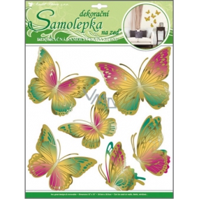Wall stickers green-orange butterflies with moving golden wings 39 x 30 cm