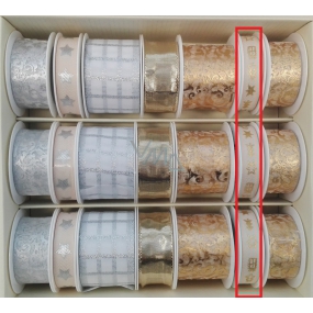Nekupto Christmas ribbon, beige - tree, star, gift 15 mm x 3 m YM 008 1 piece