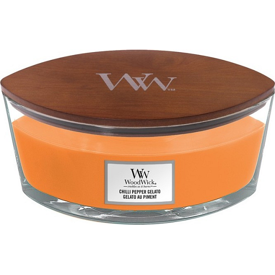 WoodWick Chilli Pepper Gelato - Ice cream with chilli and pepper scented candle with wooden wide wick and lid glass ship 453 g