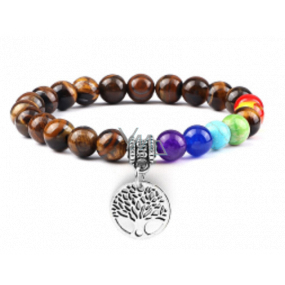 Chakra bracelet Tree of Life + Tiger's Eye, elastic natural stone, ball 8 mm / 16-17 cm, sun and earth stone, brings luck and wealth