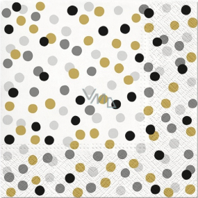 Paper napkins 3 layers 33 x 33 cm 20 pieces Gold-grey-black polka dots