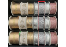 Nekupto Christmas fabric ribbon Transparent grey lines 25 mm x 2,5 m