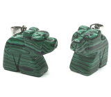 Malachite Bear pendant natural stone, hand cut figurine 1,8 x 2,5 x 8 mm, wishing stone