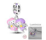 Sterling Silver 925 Luminous - Zodiac Sign Gemini, Bracelet Pendant