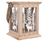 Wooden decoration with winter landscape for display 13 x 13 x 17.5 cm
