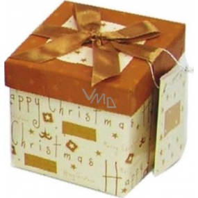 Angel Gift Box Folding with Ribbon Christmas Beige Gold with Gold Bow 17 x 17 x 17 cm 1 piece