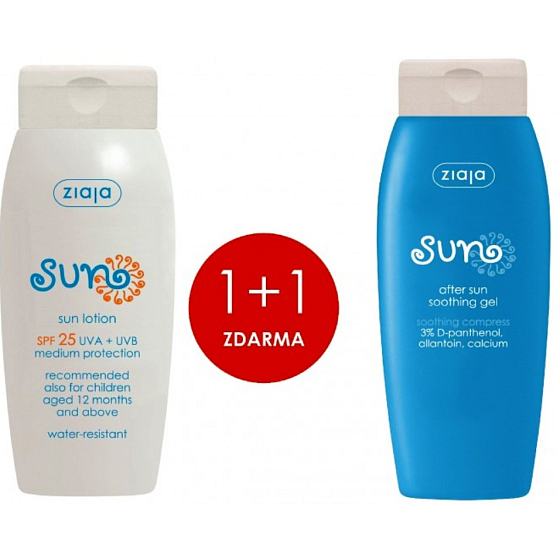 Ziaja Sun SPF 25 waterproof sunscreen 150 ml + Sun soothing after sun gel 150 ml, duopack