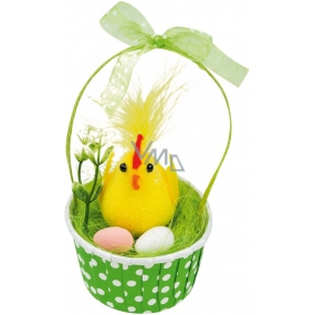 Chicken with eggs in a green basket 12 cm