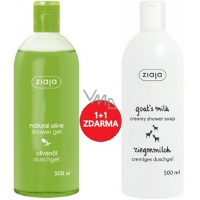 Ziaja Oliva shower gel 500 ml + Goat milk shower gel 500 ml, duopack