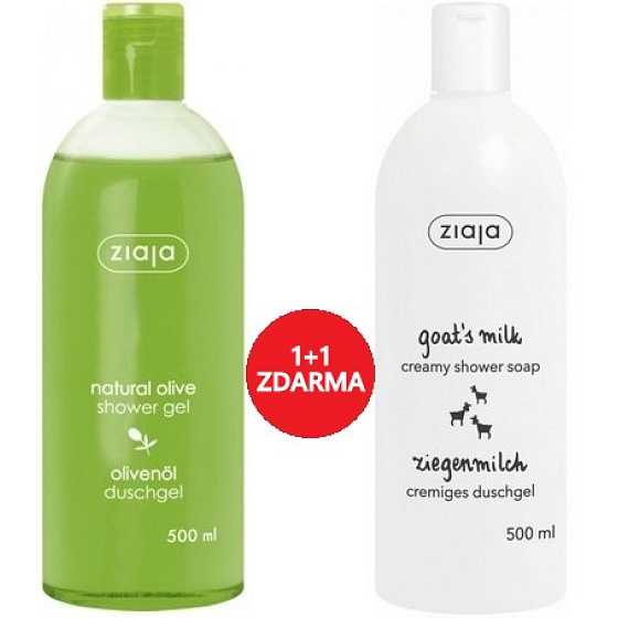 Ziaja Oliva shower gel 500 ml + Goat milk shower gel 500 ml, duopack