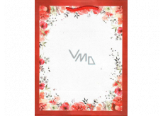 Ditipo Gift paper bag medium white red frame with flowers 18 x 23 x 10 cm