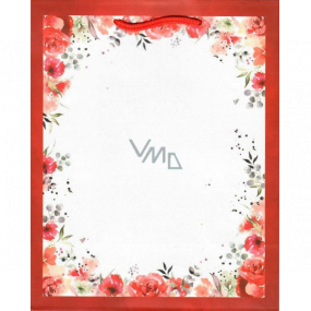 Ditipo Gift paper bag 18 x 23 x 10 cm white red frame with flowers