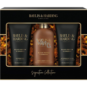Baylis & Harding Signature Men´s Black Pepper & Ginseng shower gel 200 ml + cleansing gel for body and hair 300 ml + aftershave balm 200 ml, cosmetic set for men