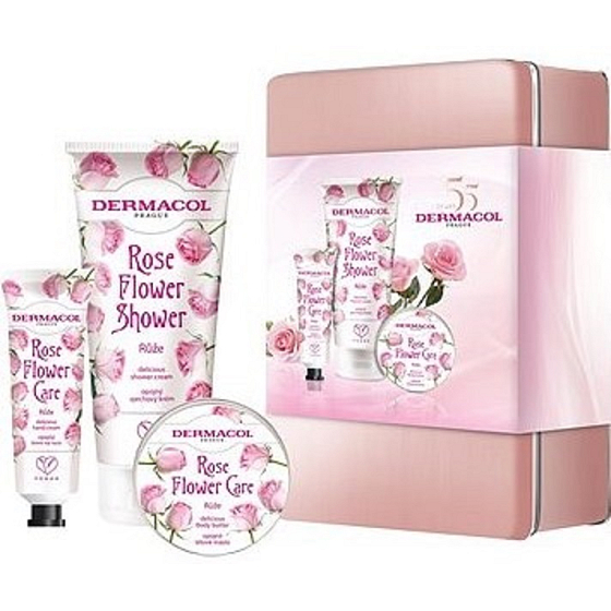 Dermacol Rose Flower Rose hand cream 30 ml + shower gel 200 ml + body butter 75 ml, cosmetic set