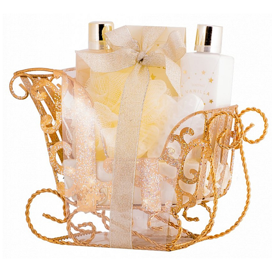 My Wondernice Vanilla Vanilla shower gel 200 ml + body lotion 200 ml + bath salt 150 g + sparkling bath tablet 55 g + washcloth + sledge, cosmetic set