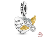 Sterling silver 925 Love Forever, heart, angel wings, infinity, 3in1 love bracelet pendant