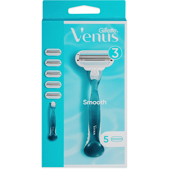 Gillette Venus Smooth shaver + replacement heads 5 pieces for women